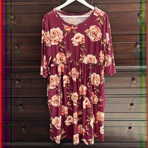 Sweet Pea Burgundy Floral Knit Dress